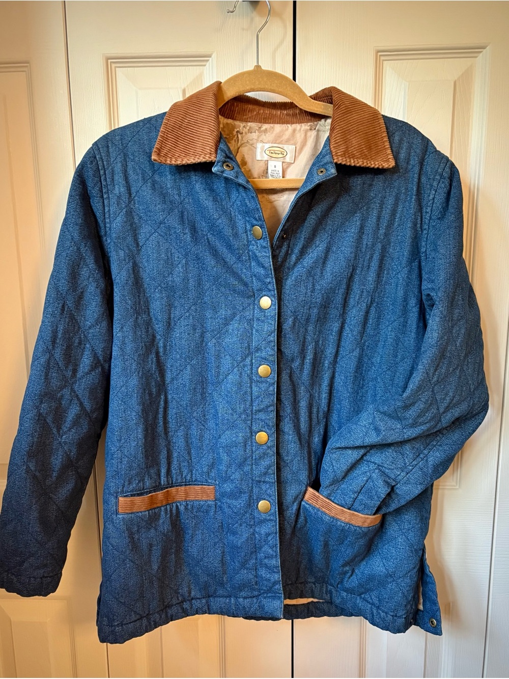 Vintage Talbots 100% Cotton Quilted Barn Jacket with Brown Corduroy Collar